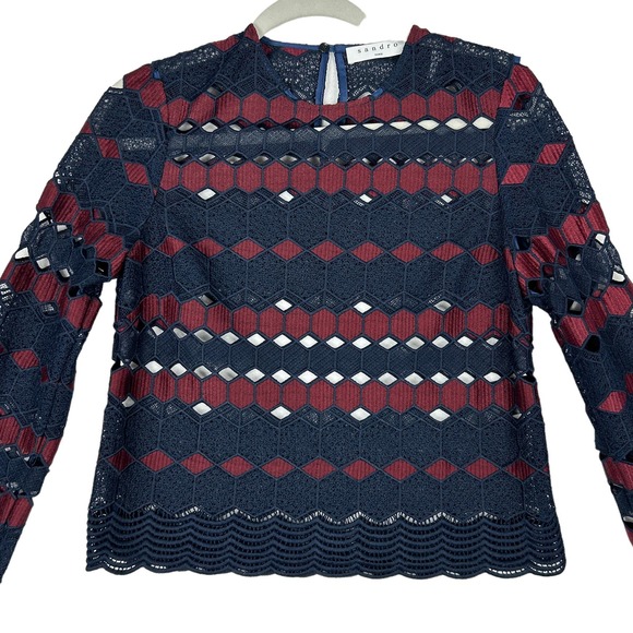 Sandro Paris Long Sleeves Lace Blouse Top Size 1 Small - Picture 2 of 7